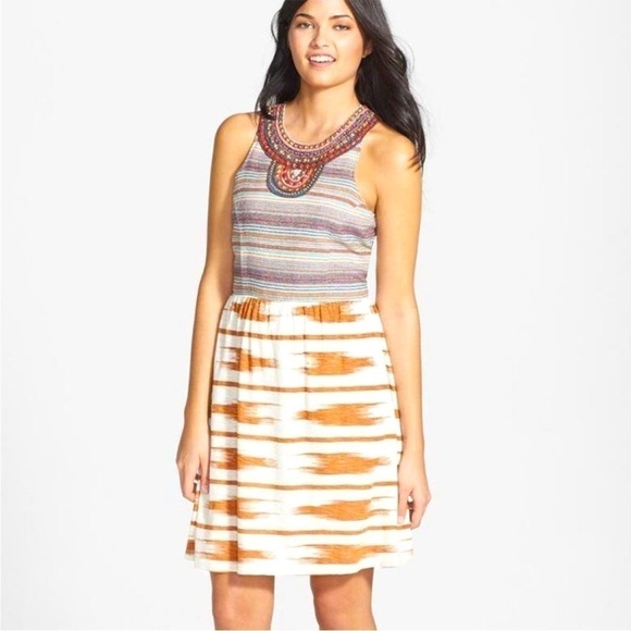 Lucky Brand Women's Ikat Beaded Sleeveless Cotton Dress Size Small - Picture 2 of 15